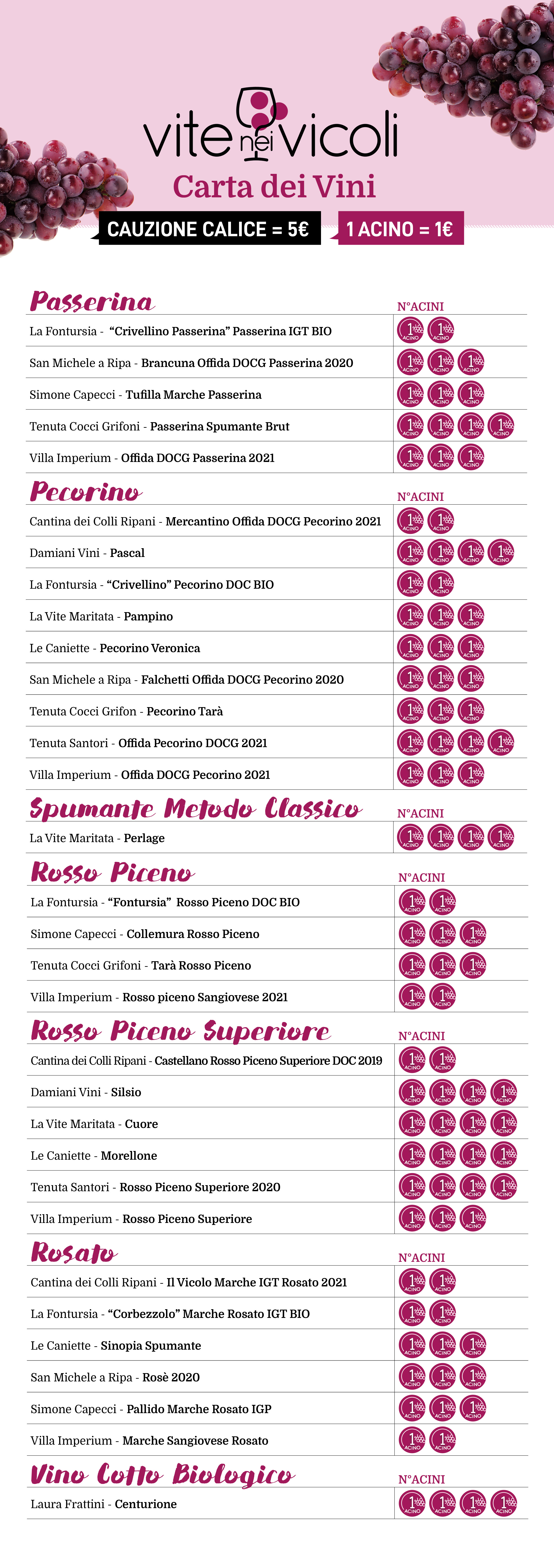 ViteNeiVicoli 2022 - Carta dei Vini